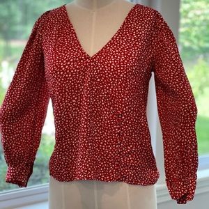 Madewell Kinston Side-Button Wrap Top in Park Picnic Size XS NWOT Red Floral